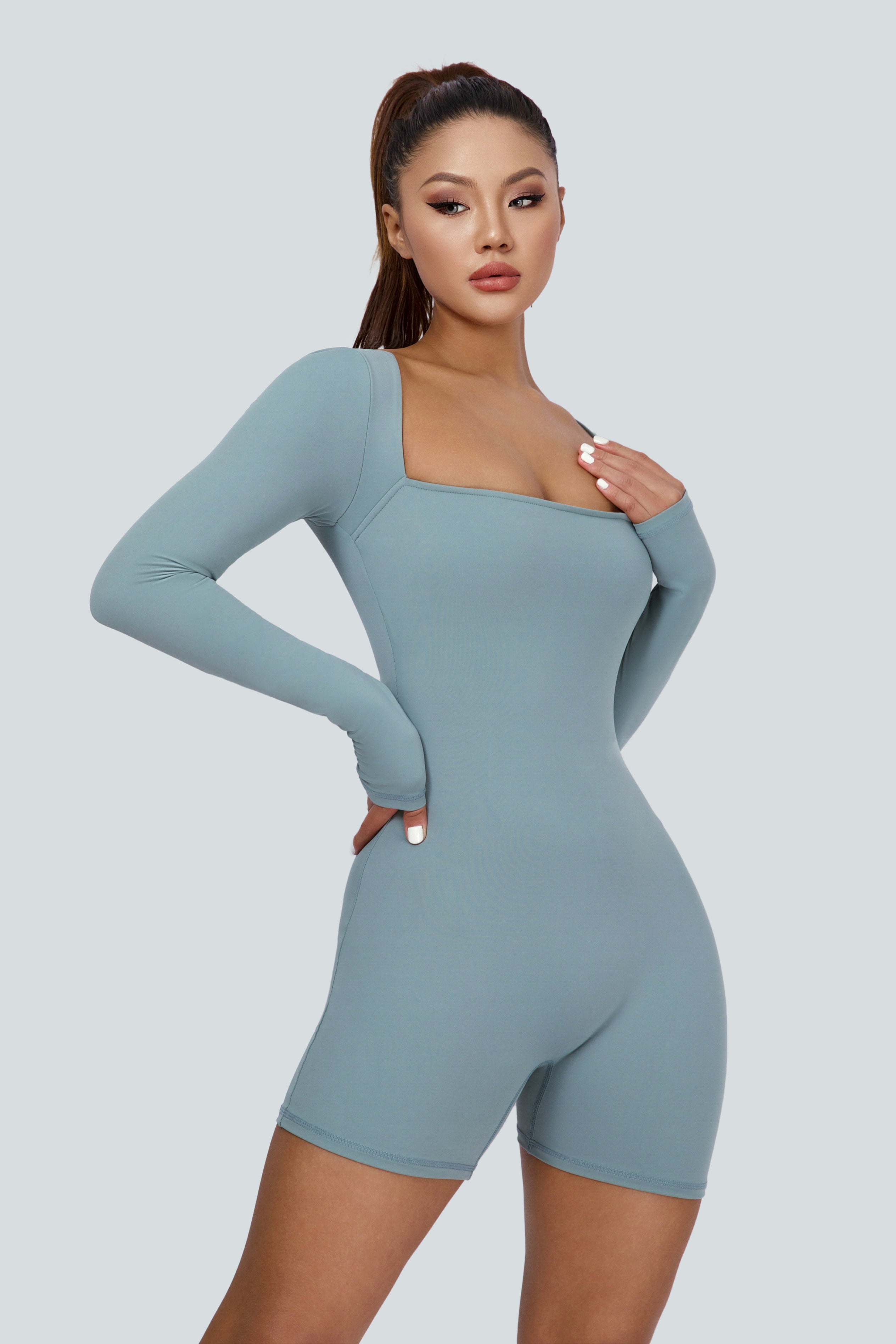 Square Neckline Long Sleeves Bodysuit