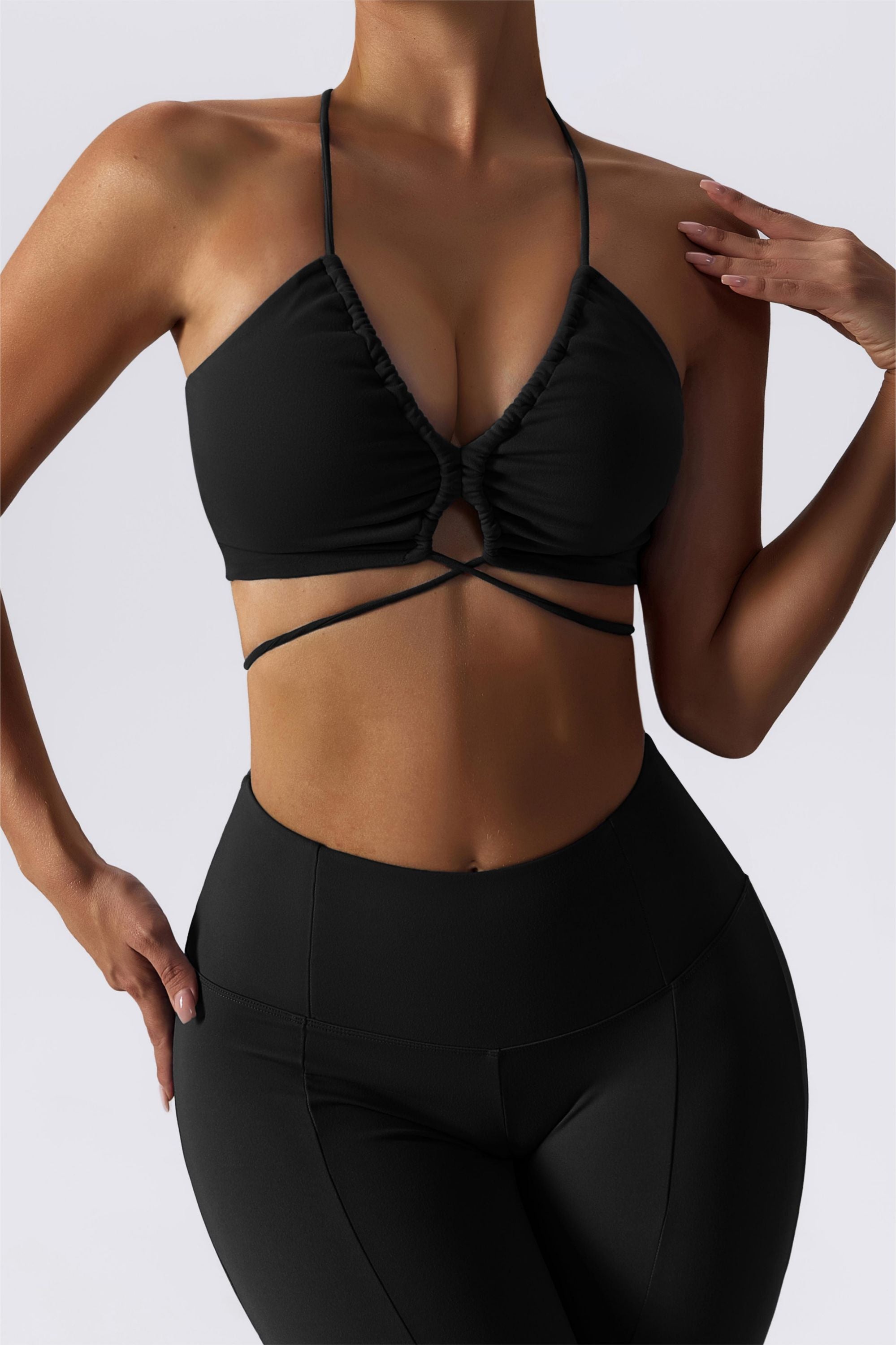 Criss Cross Straps Sports Bra with Drawstring  - Stylish and Functional