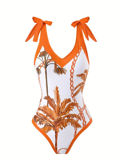 2 Piece Stretchy Coconut Tree Chain Print Swimsuits