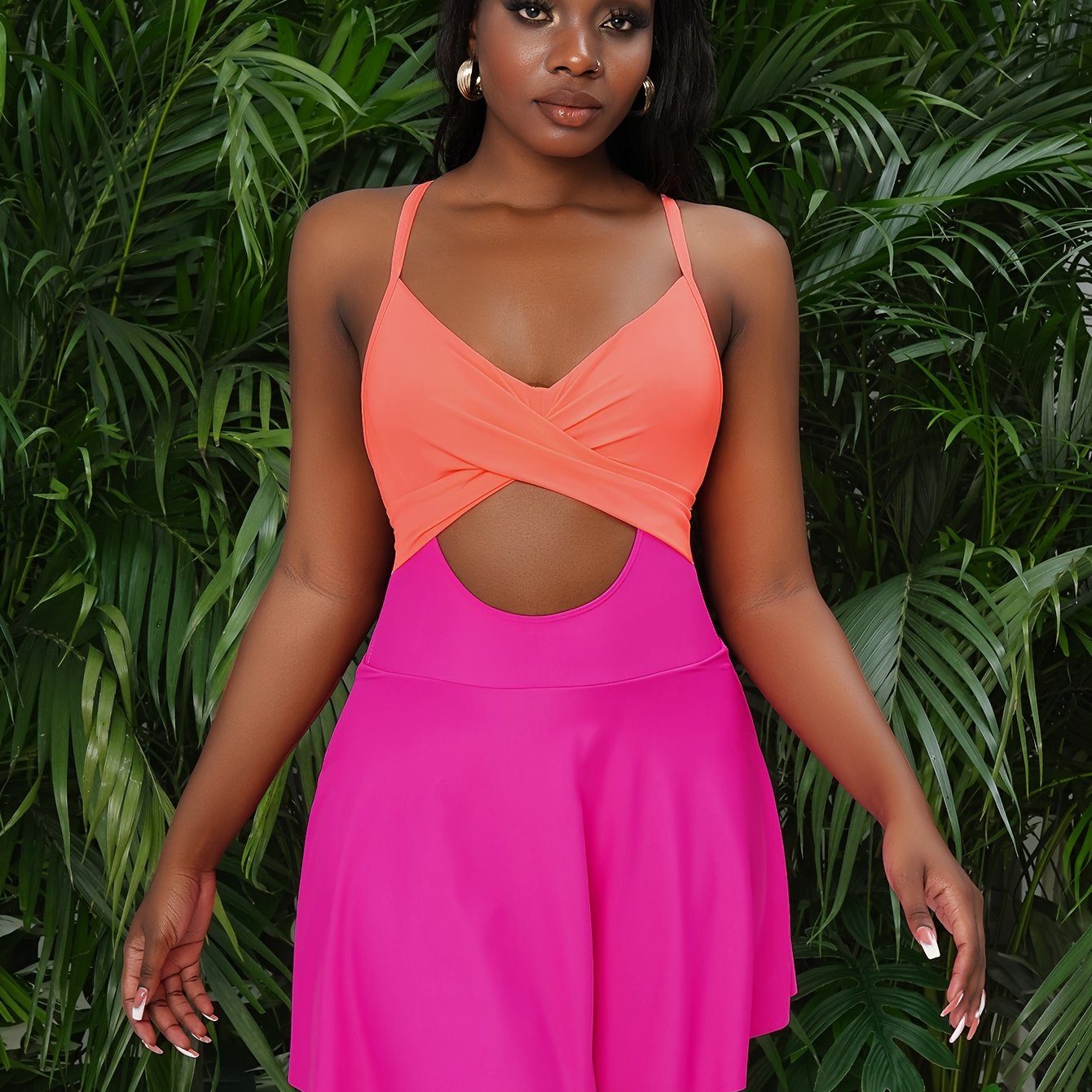 Solid Color Skirted One-piece Swimsuit