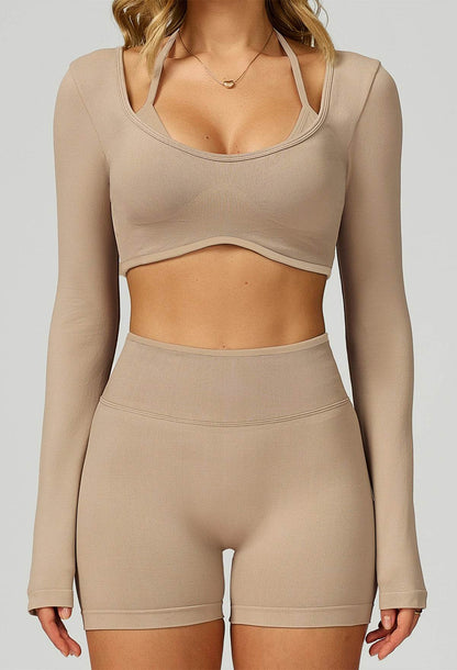 Sport Set with Color Block Long Sleeve T-Shirt and Short