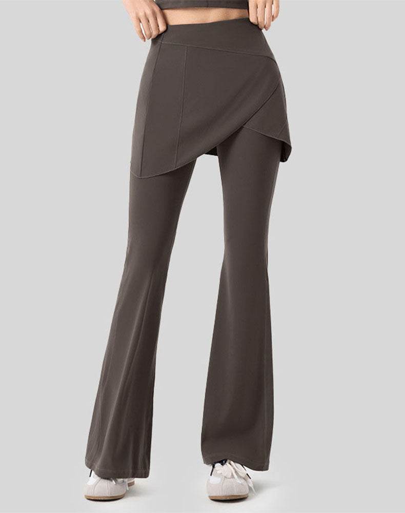 High Waist Fake Two Pieces Trouser Skirt Yoga Flared Pant