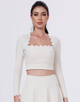 Shell Wave Edge Athletic Crop Top Long Sleeve T-Shirt