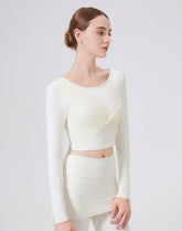 Mesh Twist Front Long Sleeve T-Shirts Round Neck Crop Tops