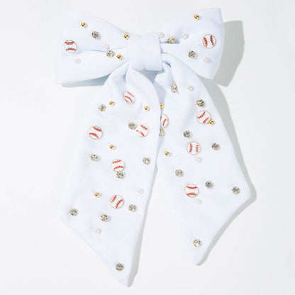 Game Day Hair Bow Clips Rhinestone Baseball Hair Accessories