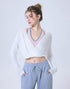 Long Sleeve Fake Two Piece Crop Top V Neck Yoga T-Shirt