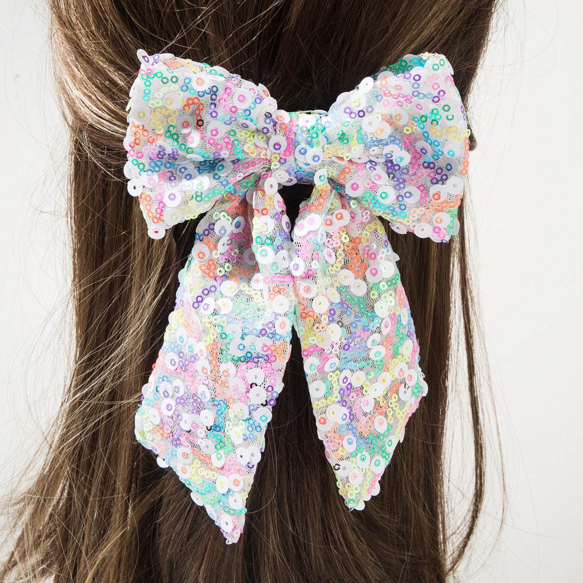 Glitter Hair Bow Clip Sequin Hair Accessories with Long Tail