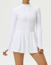 Long Sleeve Zipper Tennis Dress with Built-in Short