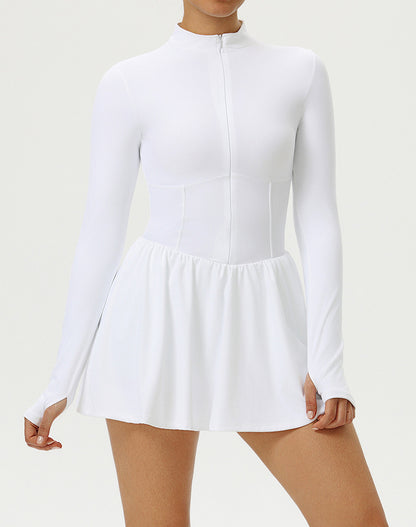 Long Sleeve Zipper Tennis Dress with Built-in Short