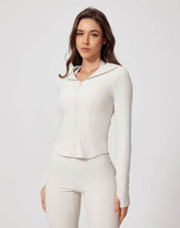 Navy Collar Workout Jacket Zipper Long Sleeve Yoga Coat