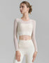 Mesh Long Sleeve Crop Tops V-shaped Cutout Back Yoga T-Shirt