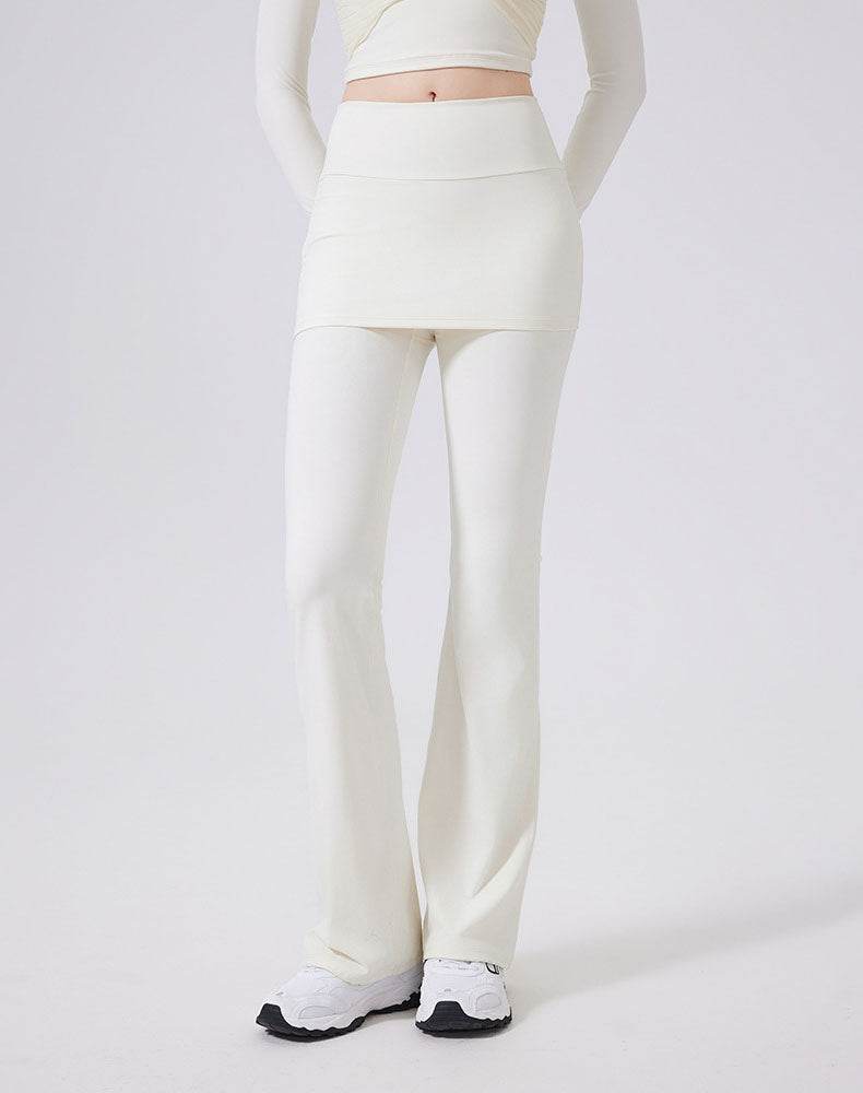 High Waisted Athletic Fake Two Pieces Flare Pant with Skirt