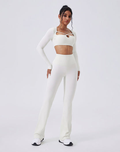 Activewear Set with crisscross thin strap Top and Flare Pant