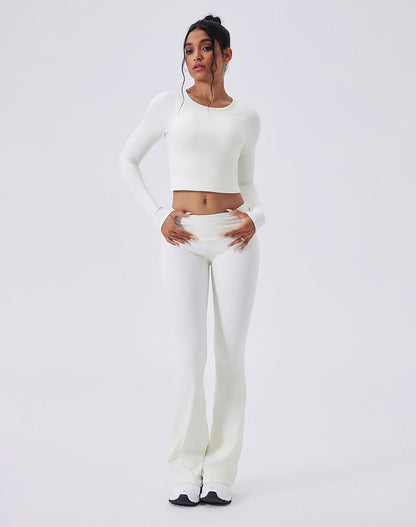 Activewear Set with Backless Top and Low-Waisted Flare Pant