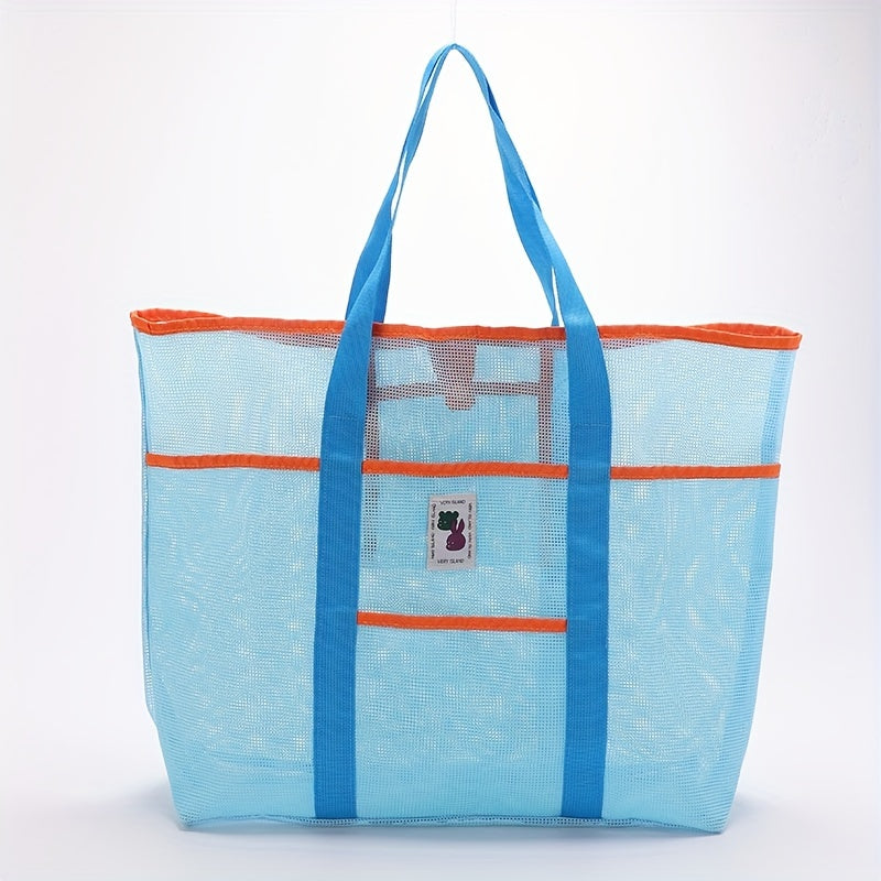 Contrast Color Mesh Beach Bag