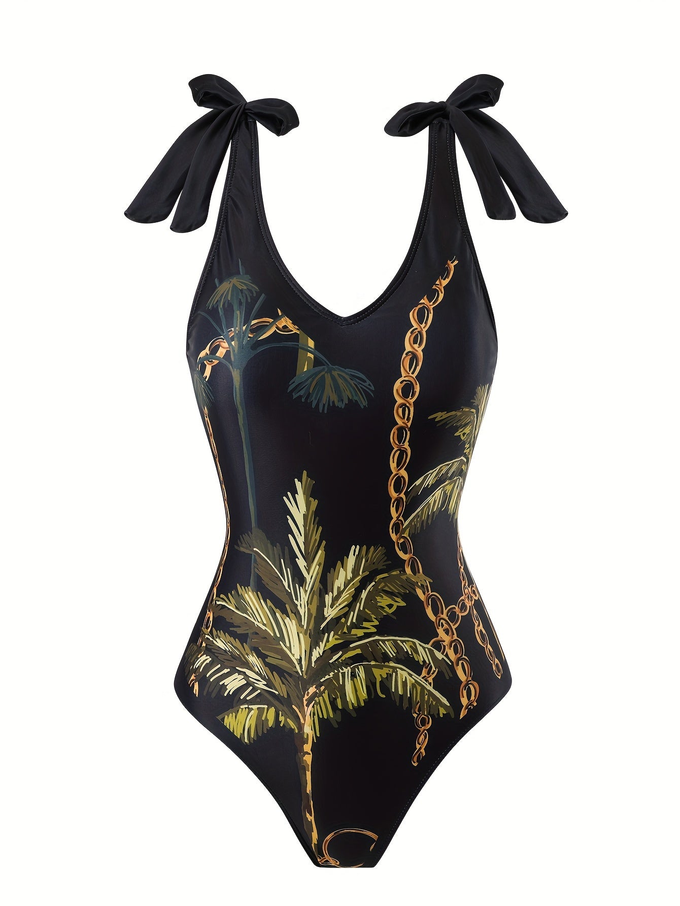 2 Piece Stretchy Coconut Tree Chain Print Swimsuits