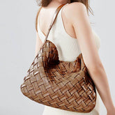 Vegan Leather Woven Tote Bag