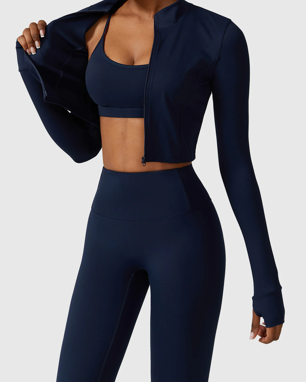 3 Pieces Workout Sets with Full Length Leggings, Scoop Neck Bra and Jacket