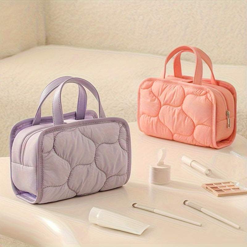 Solid Color Portable Cosmetic Bag with Handle | Easy Travel Storage