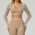 Backless Long Sleeve Workout Crop Top Gym Shirt with Halter