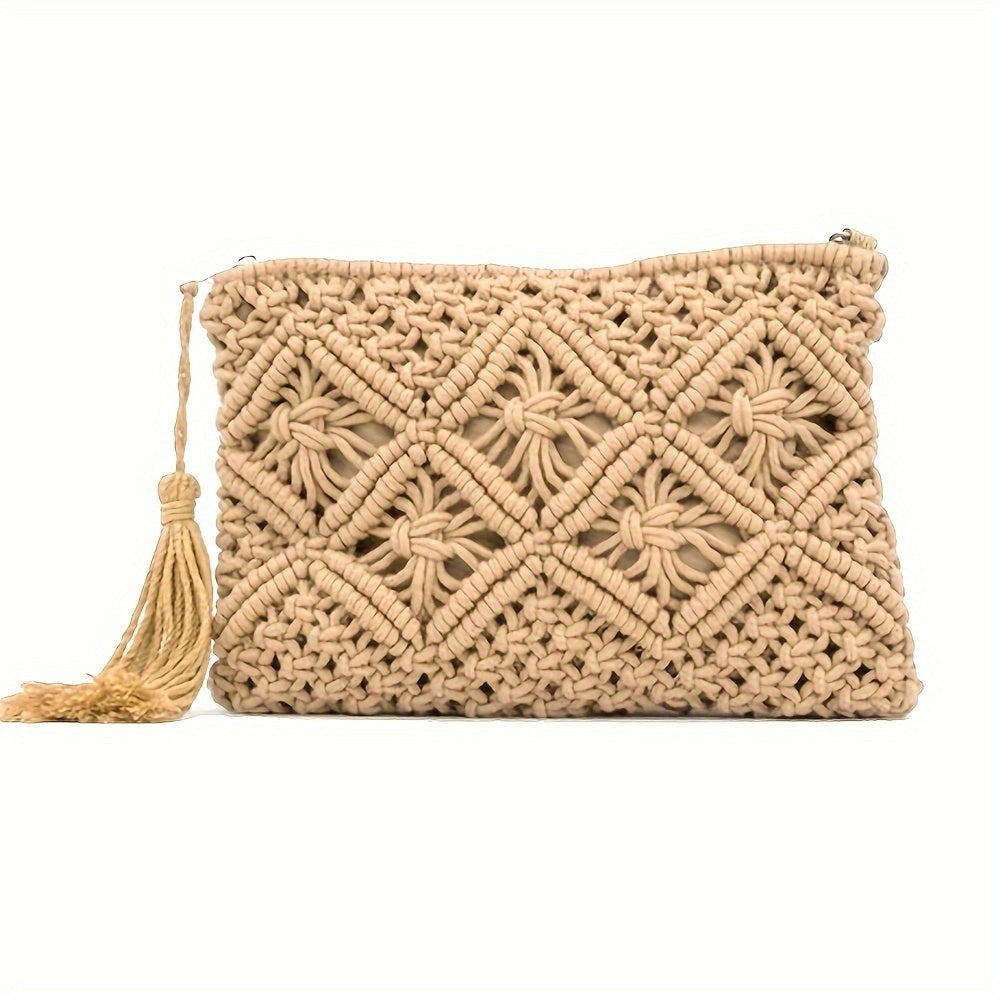 Geometric Print Fabric Straw Woven Clutch Bag