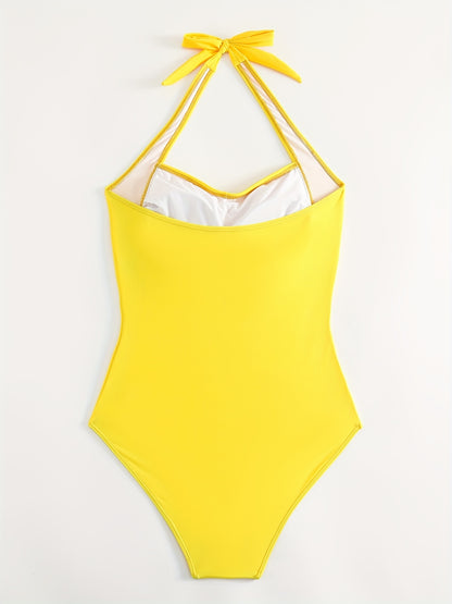 Ruched Halter Backless One-Piece Swimsuit - Create Sexy Silhouette