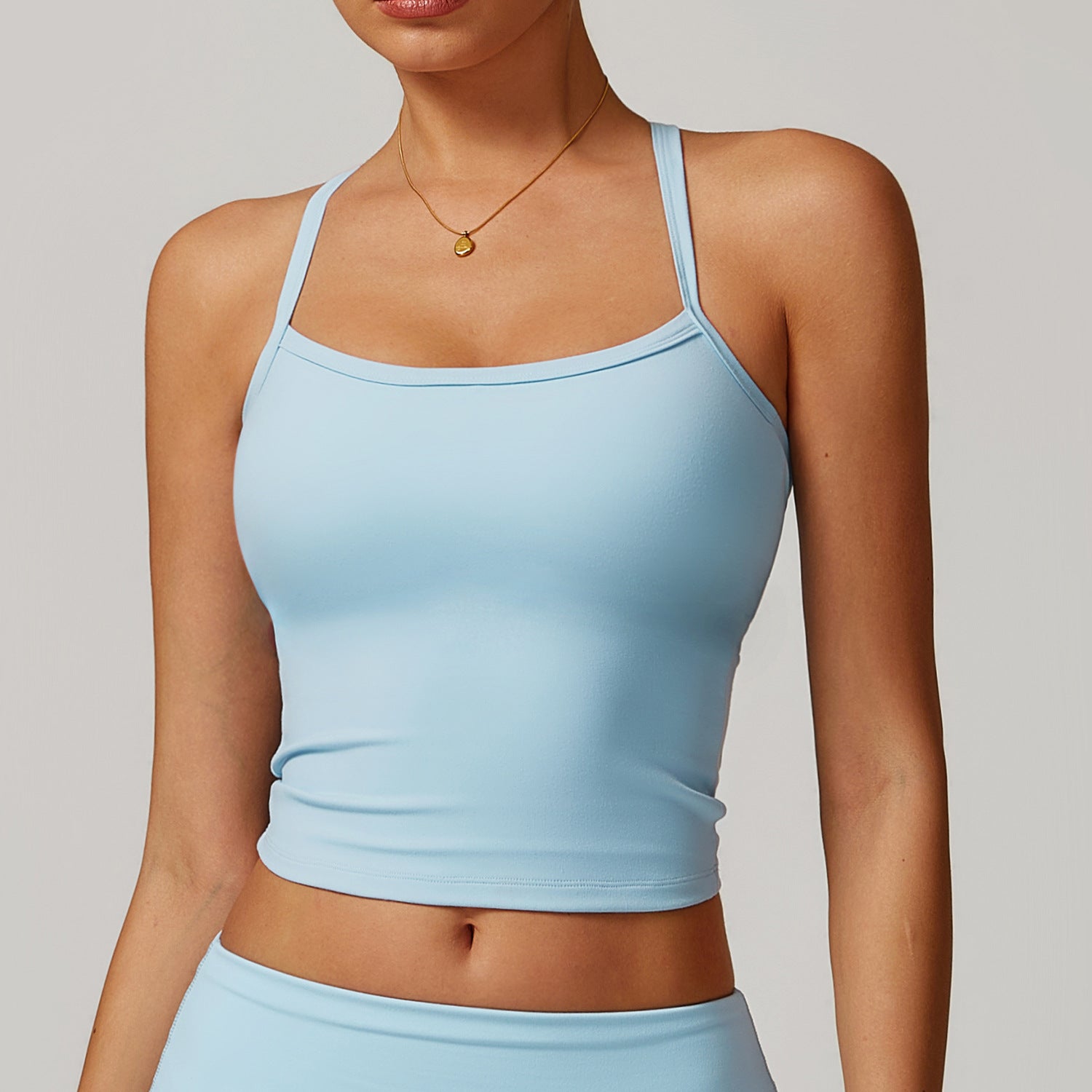 Square Neck Sports Tank Tops Criss Cross Back Longline Cami