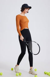 Cross Button Slim Yoga Long Sleeve T-Shirt