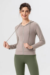 Zip Up Hooded Active Outerwear with Drawstring