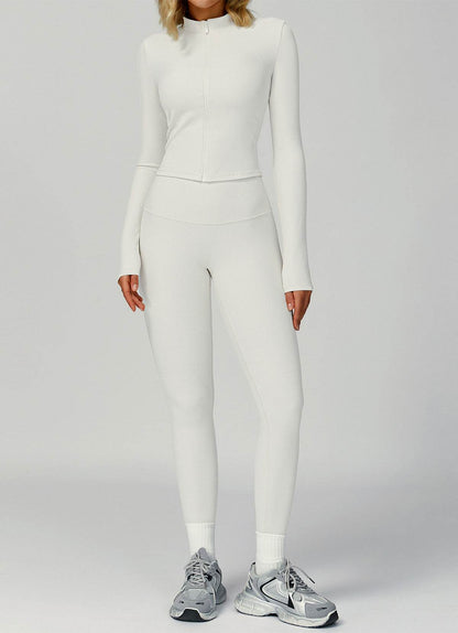 Ribbed Activewear Set with Running Jacket and Legging
