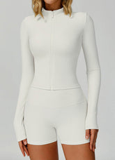 Ribbed Activewear Set with Running Jacket and Short