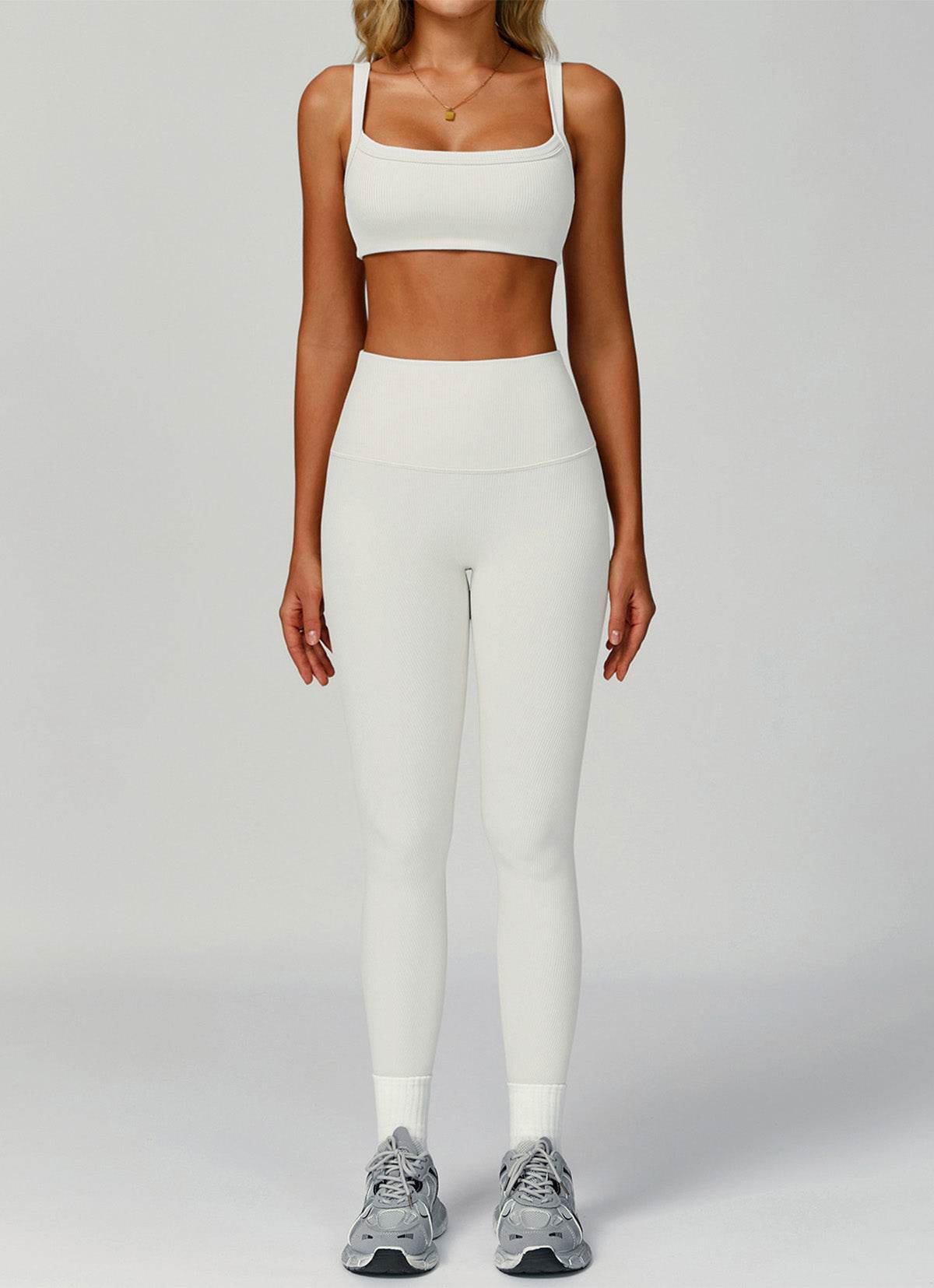Ribbed Activewear Set with Sports Bra and Leggiing