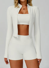 3 Pieces Ribbed Activewear Set with Bra, Jacket and Short