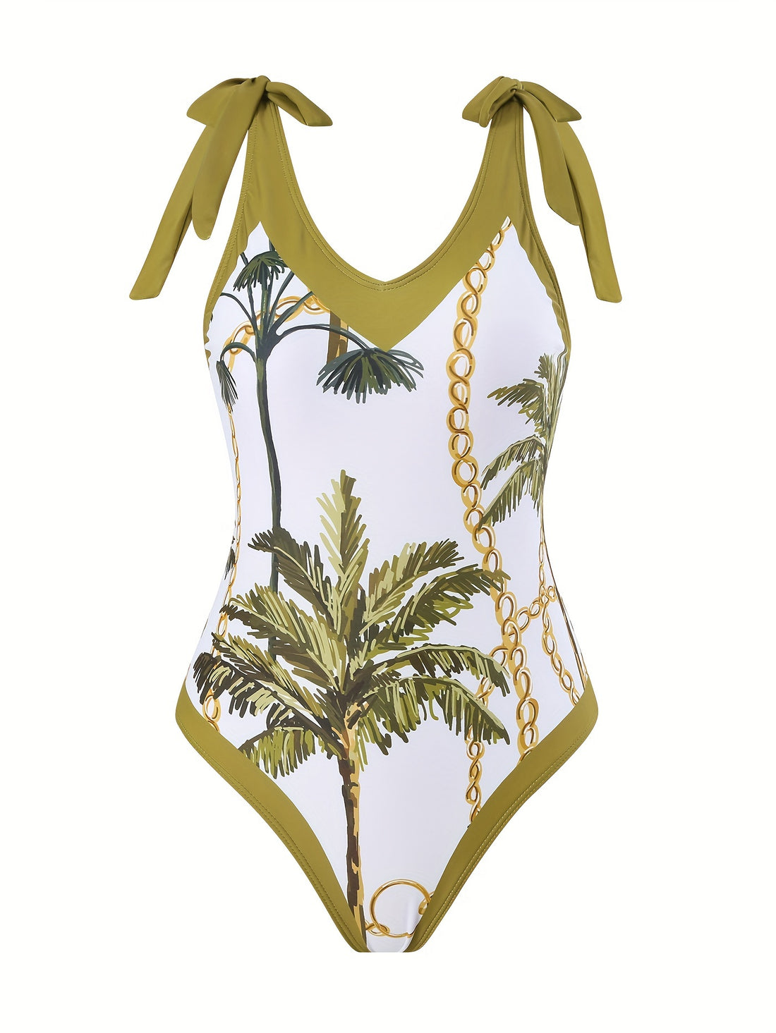 2 Piece Stretchy Coconut Tree Chain Print Swimsuits