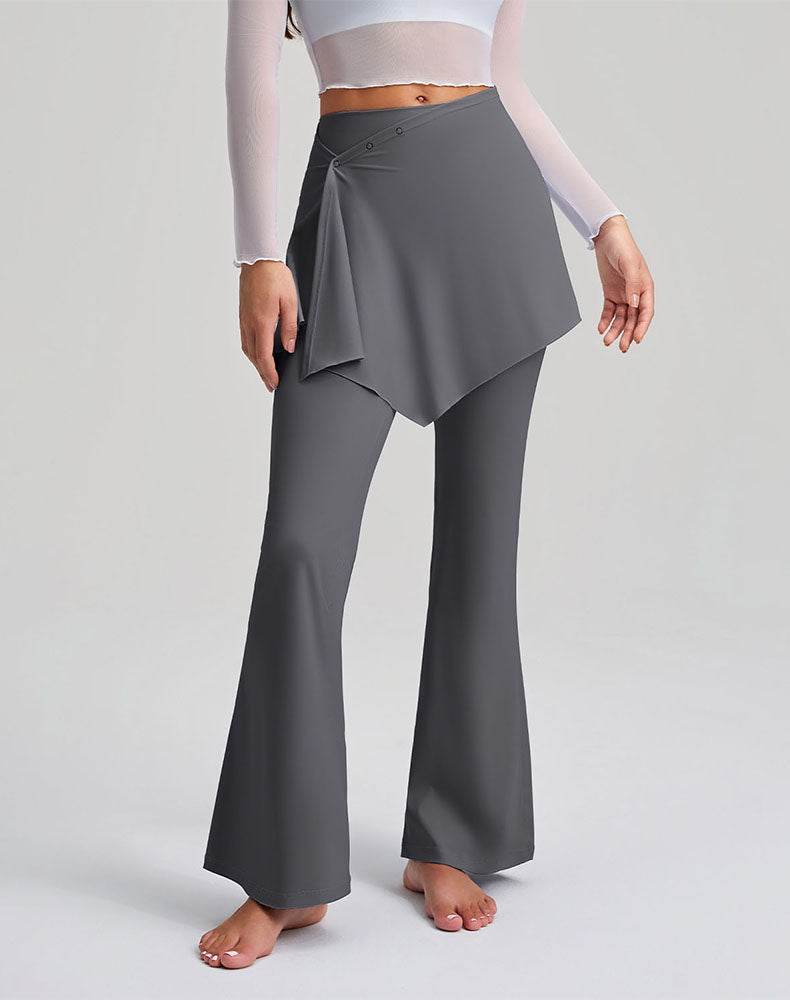High Waisted Yoga Flare Pants Fake Two Piece Pant with Skirt