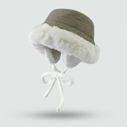 Warm Plush Bucket Hat with Earmuffs Chin Strap