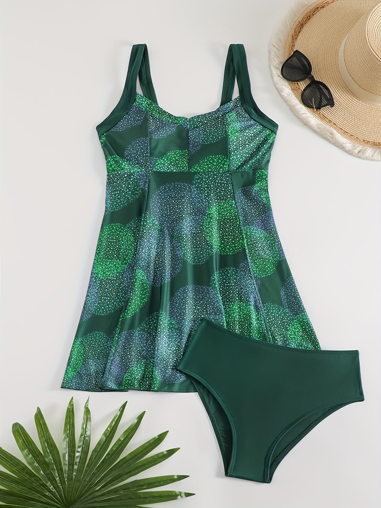 Fashionable Printed V-Neck Skirted Tankini Set