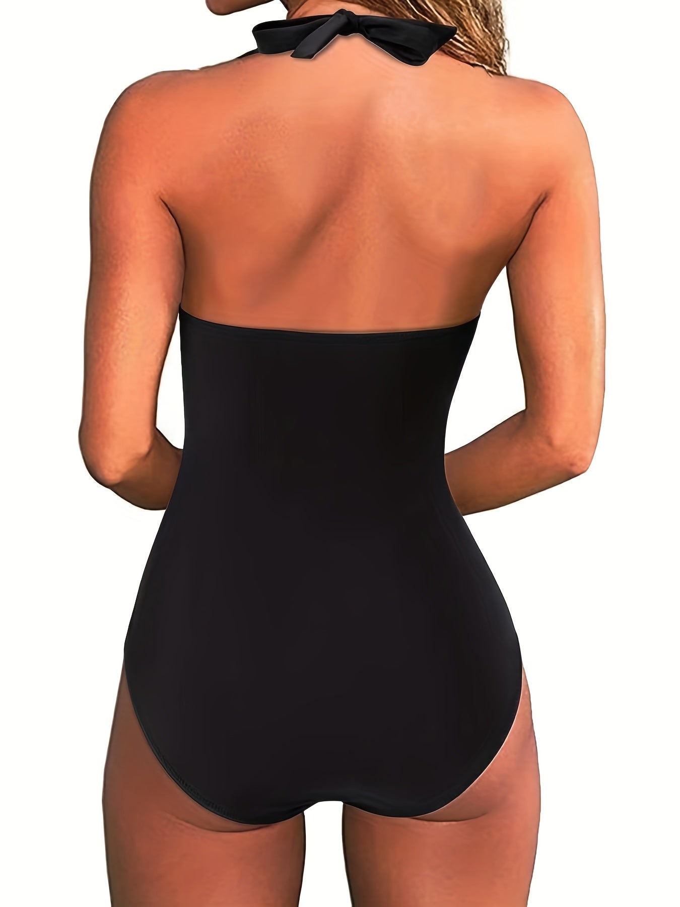 V Neck Halter Tie Neck One Piece Bathing Suit