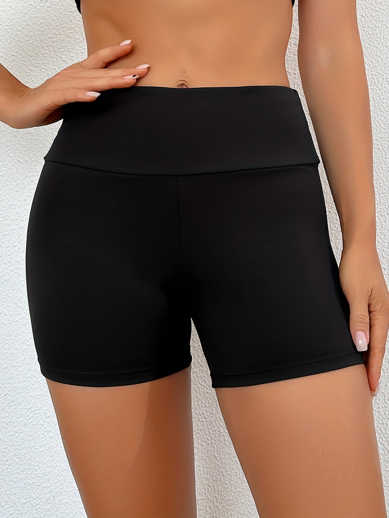 Stretchy High Waist Solid Black Trunks