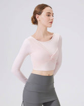 Mesh Twist Front Long Sleeve T-Shirts Round Neck Crop Tops