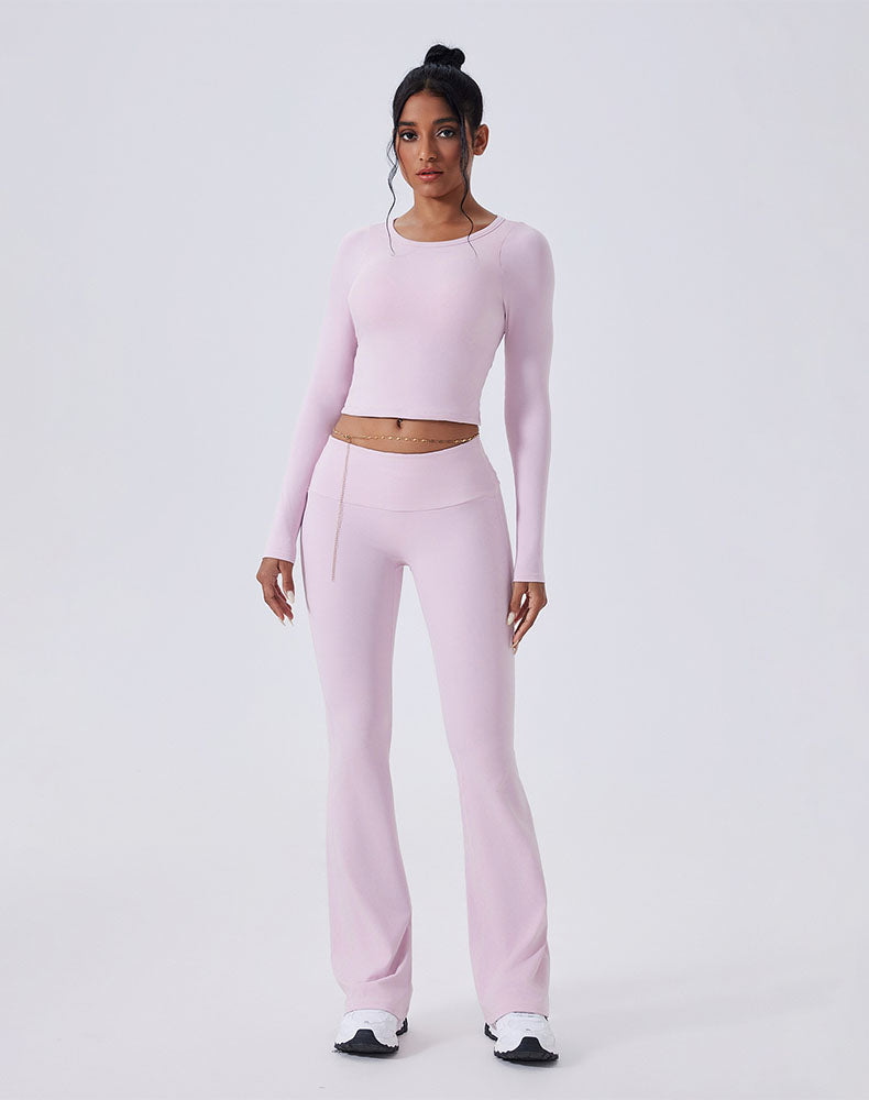 Activewear Set with Backless Top and Low-Waisted Flare Pant