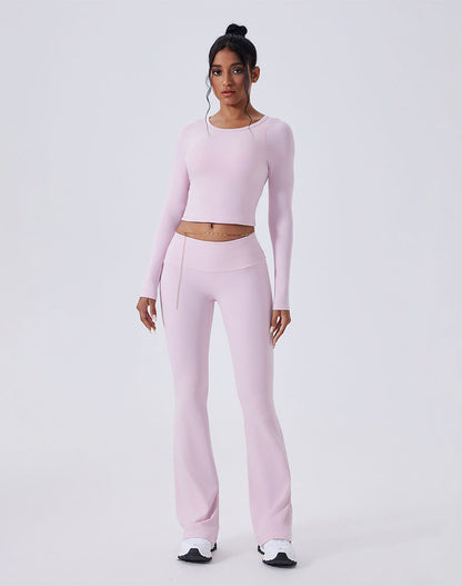 Activewear Set with Backless Top and Low-Waisted Flare Pant