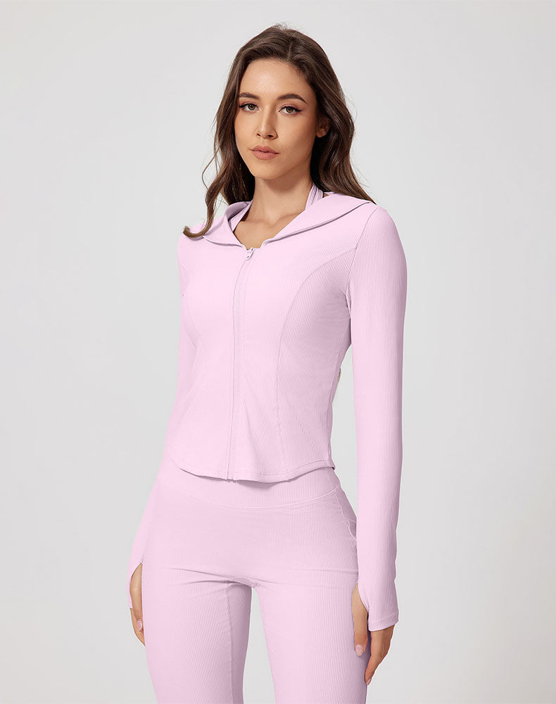 Navy Collar Workout Jacket Zipper Long Sleeve Yoga Coat