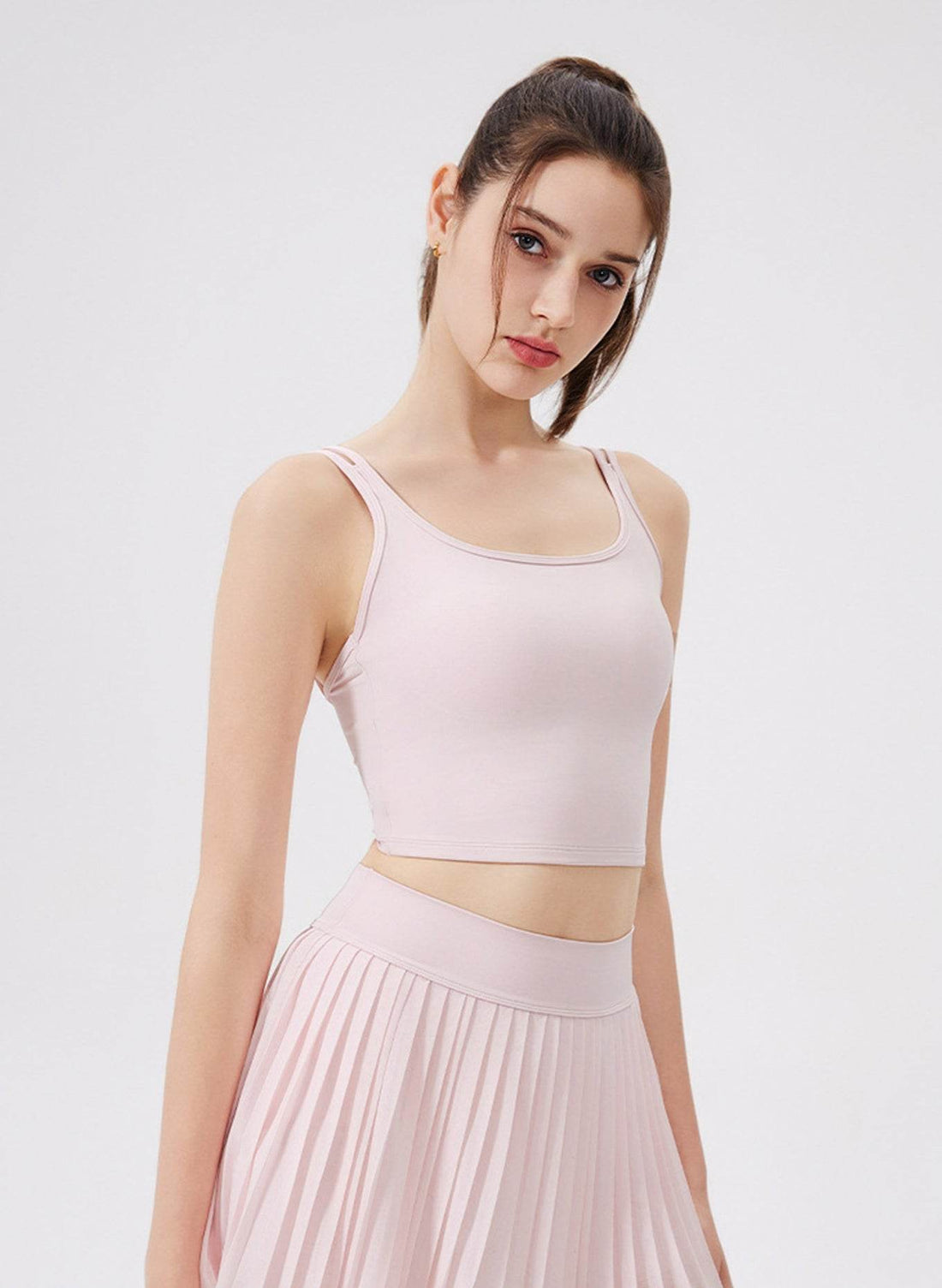 Double Strap Back Butterfly Lace Up Tank Tops with Chest Pad
