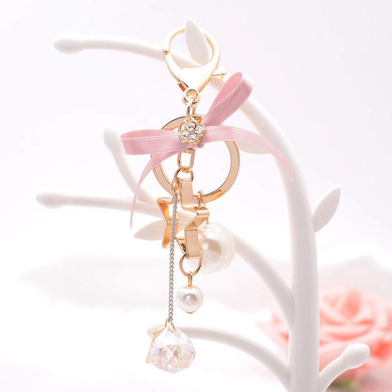 Five-Pointed Star Bag Keychain with Bow and Pearl