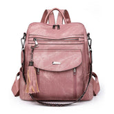 PU Leather Big Capacity Backpack With Tassels