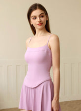 Curved Hem Sports Spaghetti Straps Tank Tops with Chest Pad