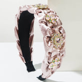 Hand Silks Satins Braided Headband with Flower Rhinestones