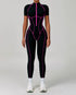 Three Dimensional Line Sports Backless Short Sleeve Jumpsuit