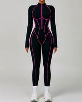 Three Dimensional Line Sports Backless Long Sleeve Jumpsuit